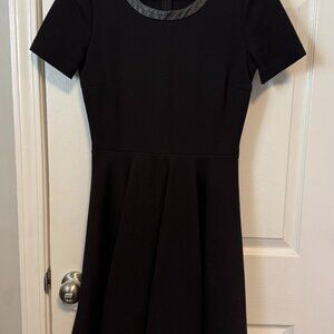 Madewell Ponte Leather Trim LBD Fit-and-Flare Short Sleeve Size XS